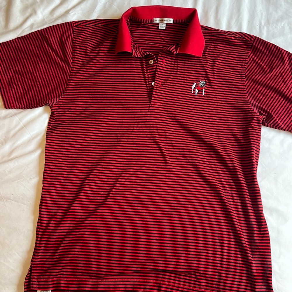 UGA Peter Millar Red and Black Striped Polo Shirt